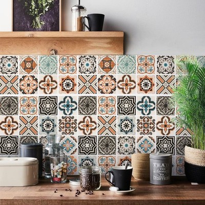 Boho Wallpaper Peel Stick Backsplash Bohemian Tiles Contact Paper 16in x 196.8in