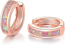 Huggie Earrings Opal Hinged Hoop Earrings Gold Plated Hypoallergenic Small Hoop