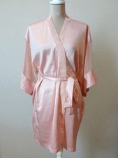 Victoria  s Secret Vintage Pink Robe Kimono Gold Label Sheer Satin Trim O/S Glam