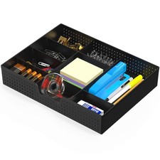 Drawer Organizer Tray with 9 Adjustable Compartments, Black