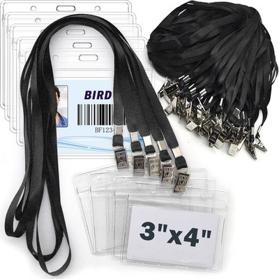 Conference Event ID Badge Holder Lanyard 50 Pack 4x3 Black