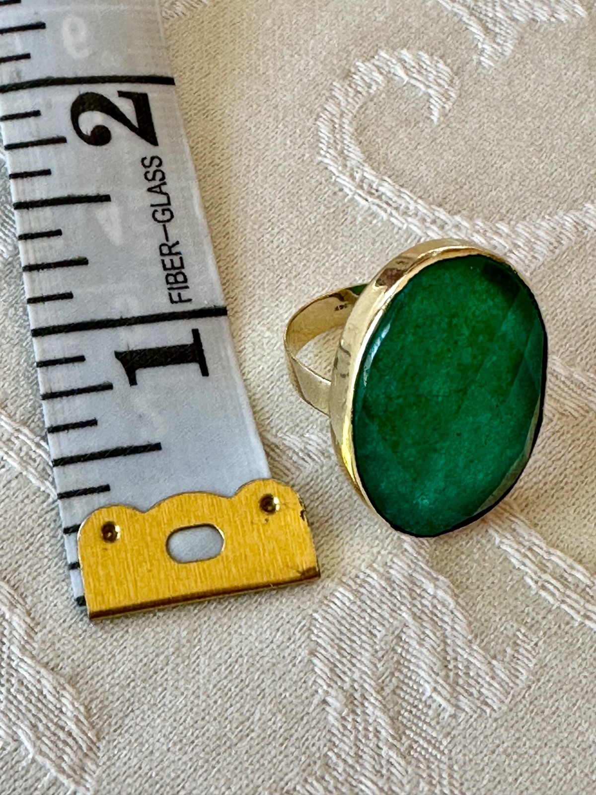 14k SOLID GOLD OVAL SOLITAIRE HUGE GREEN CHALCEDO… - image 4