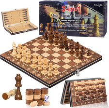 3 in 1 Scacchiera Magnetica in Legno, Pieghevole Scacchi E Dama Magnetici, Scacc