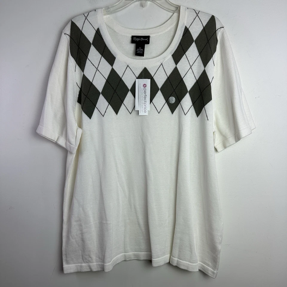 Conjunto Suéter Camisa y Cárdigan Maggie Barnes Talla 2X (22/24W) Algodón Argyle Preppy Foto 3 de 4