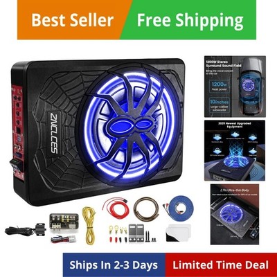 2025 Upgraded 10'' 1200W Slim Under Seat Powered Car Subwoofer, Car/Truck Sub ...