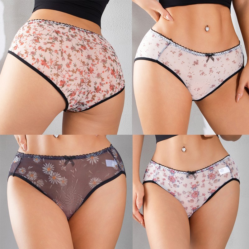 4er Pack Plus Größe Sexy Damen Durchsichtig Unterwäsche Unterhose Sissy Dessous