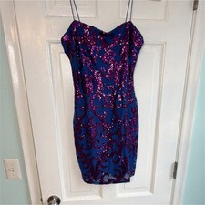 Windsor Blue Purple Sequin Bodycon Mini Dress Sweetheart Strappy Sleeveless M