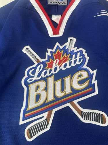 Labatt Blue Bauer 90s Hockey NHL Jersey Size XXL Sewn Logo Ice Puck - Picture 2 of 8