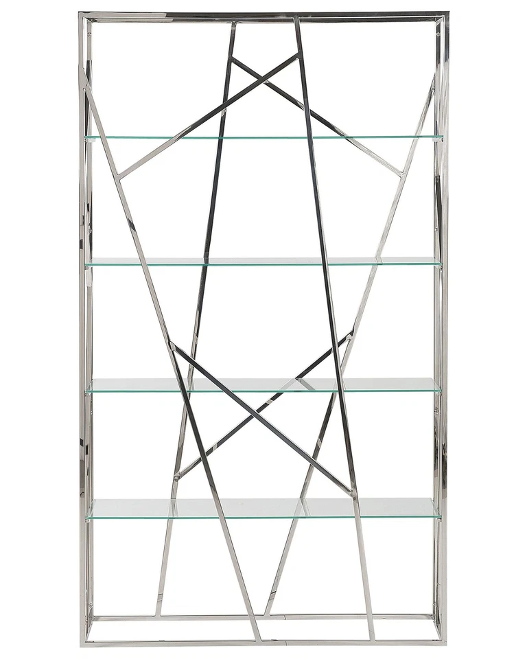 Libreria Acciaio Inox Argento e 4 Ripiani Vetro Temperato 175 x 100 cm Hoxie - Immagine 4 di 4