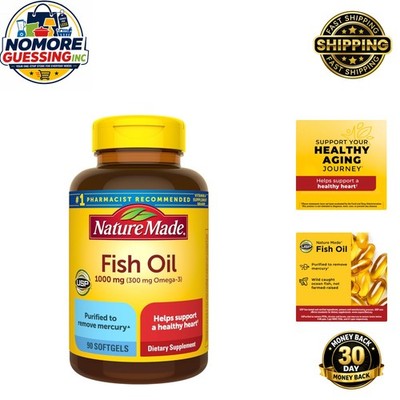 Purified Omega 3 Fish Oil Softgels - 90 Count for Healthy Heart Support