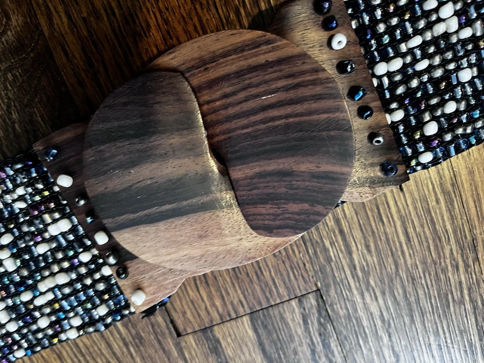 Beaded Belt Stretch Multicolor Large Wooden Clasp Buckle - Image 2 of 4