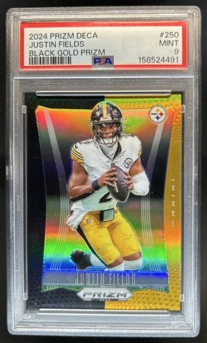 2024 Panini Prizm Deca Justin Fields Black Gold #/5 Steelers PSA 9