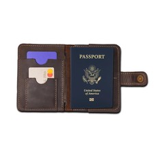 Full Grain Leather Passport Holder for Travel   Handmade Slim Wallet with Car...