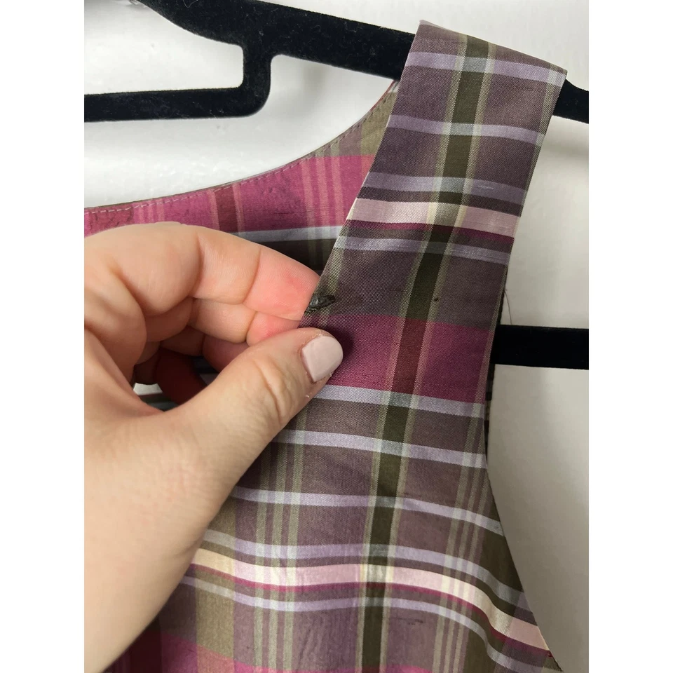 Camiseta sin mangas vintage informal de seda a cuadros Y2K años 90 rosa talla 4 Academia Preppy Foto 2 de 4