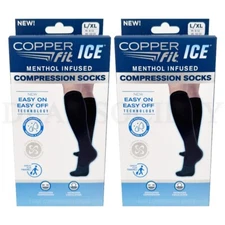Copper Fit Unisex Ice Menthol Infused Compression Socks L/XL Lot of 2