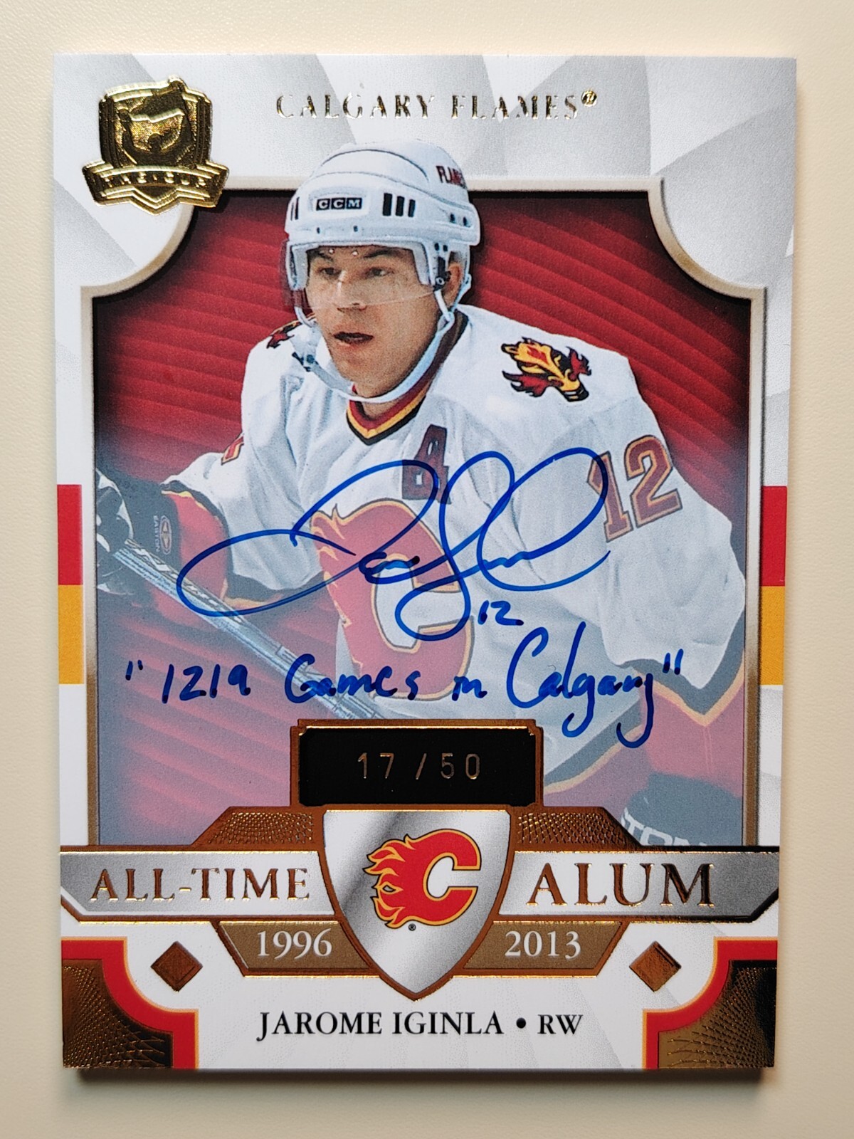2020-21 UD The Cup Jarome Iginla All-Time Alum Inscribed Auto 17/50 #ATA-JI WJ
