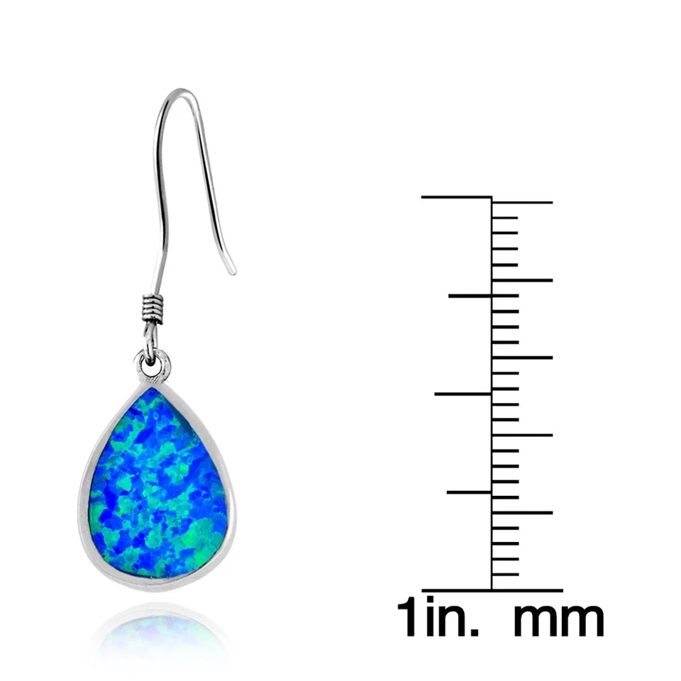 Sterlingsilber Künstlicher Blau Opal Tropfen Lange Ohrringe - Bild 3 von 3