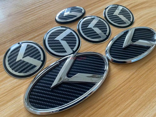 7P Carbon Fiber Emblem Badges SET Front Rear Steering Wheel Caps fit For KIA RIO - Picture 6 of 6