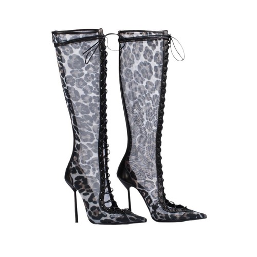 Damen Western Schnürstiefel kniehoch Stilettos Absatz Sandalen sexy spitz zulaufend - Bild 5 von 12