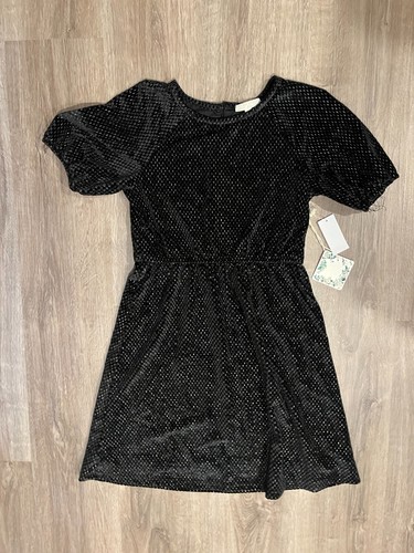 C&V Chelsea & Violet Girls Puff Sleeve Velvet Lurex Dress, Black Size L - Picture 1 of 12