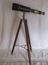    VINTAGE NAUTICAL BRASS DOUBLE BARREL TELESCOPE  OAK TRIPOD STAND ST135 3PT8