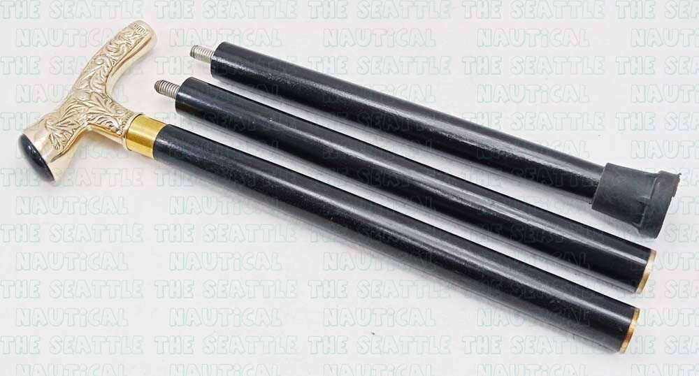 Solid Brass Victorian Engraved Handle Wooden Walk… - image 6