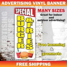 SPECIAL BURGER FRIES Advertising Banner Vinyl Mesh Sign Fast Food Sub Drink Fry