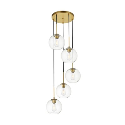 Living District Baxter 5 Light Pendant, Brass/Clear, 18.1'' - LD2226BR