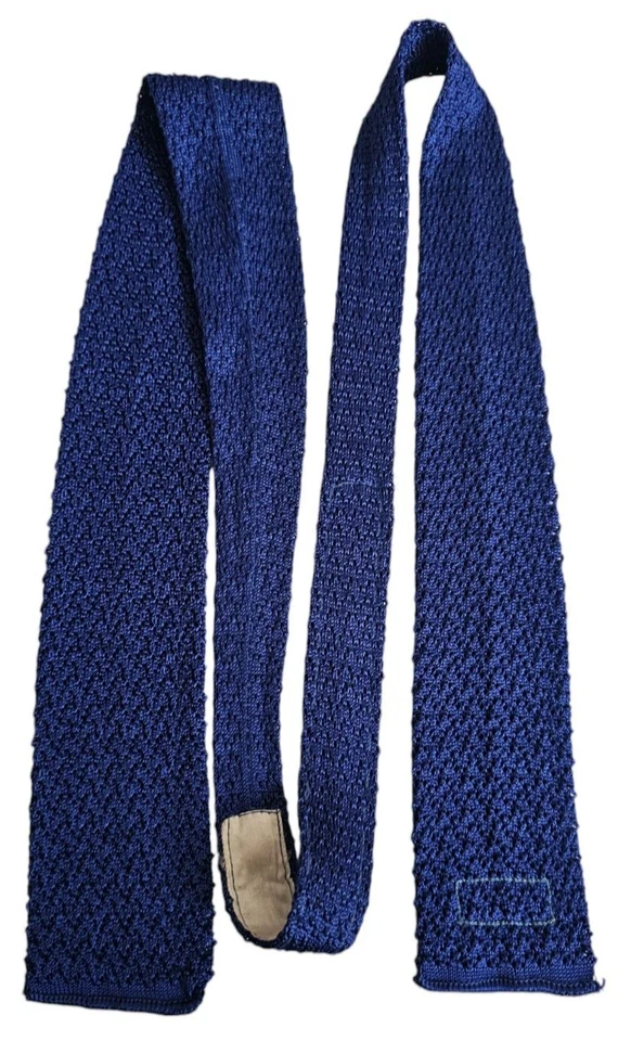 Corbata vintage de media luna para hombre crochet rayón azul real años 60 70 2,5" x 57" Spokane WA Foto 2 de 4