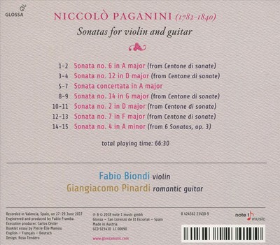 FABIO BIONDI / GIANGIACOMO PINARDI PAGANINI: SONATAS FOR VIOLIN AND GUITAR NEW C