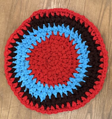 Round Shaped Handcrafted Rag Area Rug - Made From Upcycled Sarees 16'' - A0124