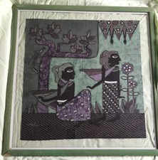 QUADRO BATIK  ORIGINALE SU VETRO  - DUE DONNE