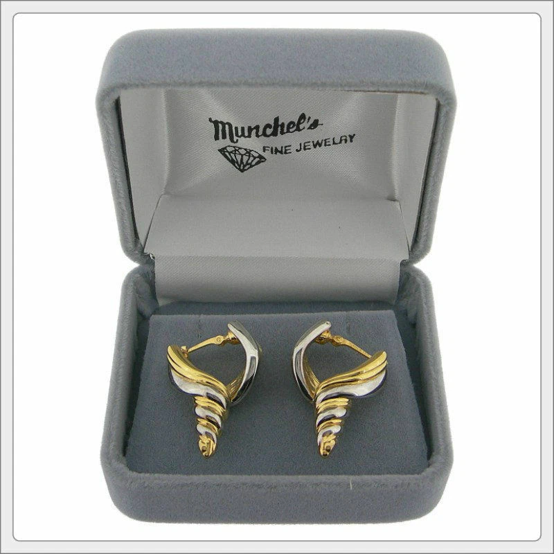 NEW Ladies 14K Two Tone Gold Fashion Pierced Earrings Latch Back