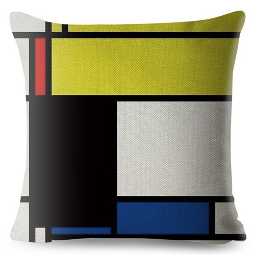 Mondrian Yellow Geometric Stitching Throw Square Cushion Covers Linen Home Decor - Picture 19 of 38