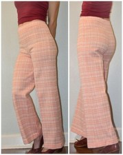 VTG 70s Womens 10 Plaid Knit High Rise Wide Leg Flare Pants Hemmed