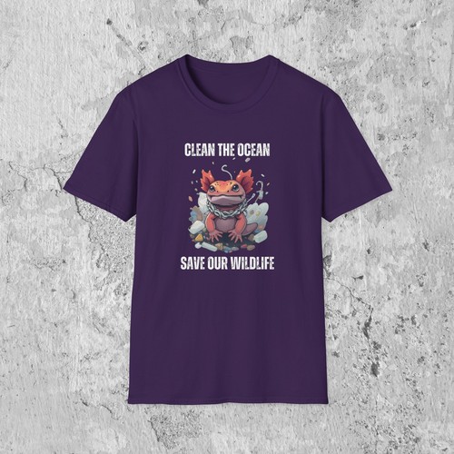 Axolotl Save the Ocean T-Shirt | Wildlife Lover Tee Conservation & Activist Gift - Picture 50 of 57