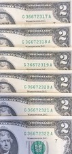 (6)x 2017 $2 Federal Reserve CONSECUTIVE SERIAL #'s Notes Bill Lot CRISP UNC!