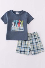 Boy's Boutique Blue Tool Box Applique Embroidered Embroidery 2 Piece Shorts Outf