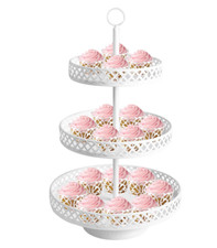 Elegant 3-Tier White Metal Cupcake Stand - Round Dessert Tower for Parties