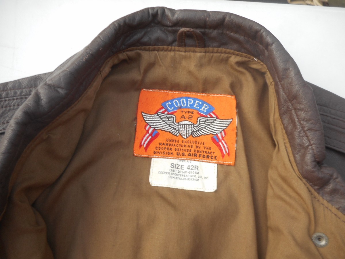 USAF A-2 Leather Flight Jacket MFG Cooper Size 42R Dated