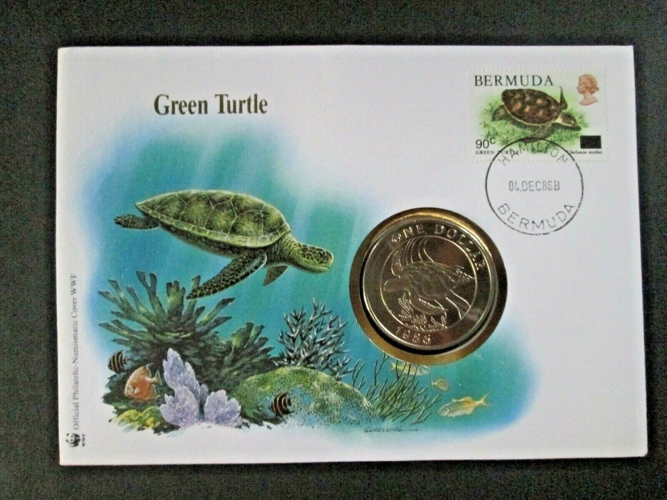 Bermuda - " GREEN TURTLE ~ WWF " PNC / Coin Cover 1986 ! - Image 2 of 4