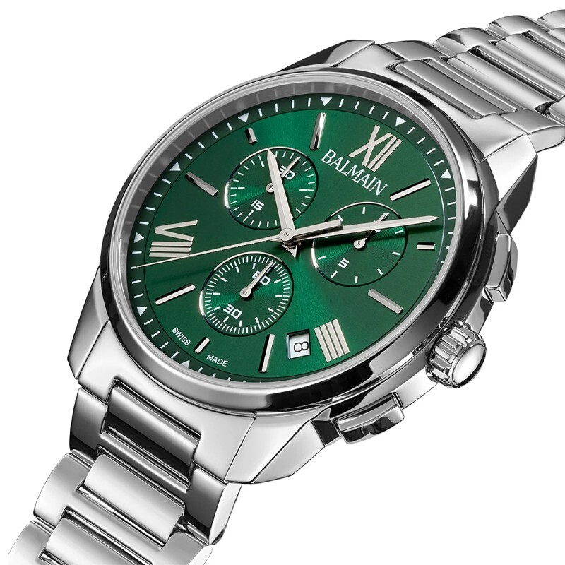 New Balmain Madrigal 42mm Chronograph Quartz Green Dial Men's