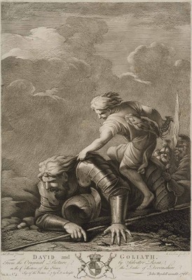 EARLOM (*1743) nach ROSA (*1615), David und Goliath,  1766, Mezzotinto Figürlich