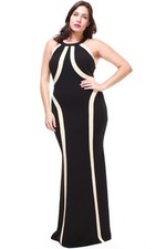 PLUS MAXI BLACK OFF-WHITE COCKTAIL FORMAL EVENING CHIC GOWN DRESS NEW 1X 2X 3X 
