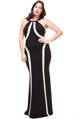 PLUS MAXI BLACK OFF-WHITE COCKTAIL FORMAL EVENING CHIC GOWN DRESS NEW 1X 2X  3X | eBay