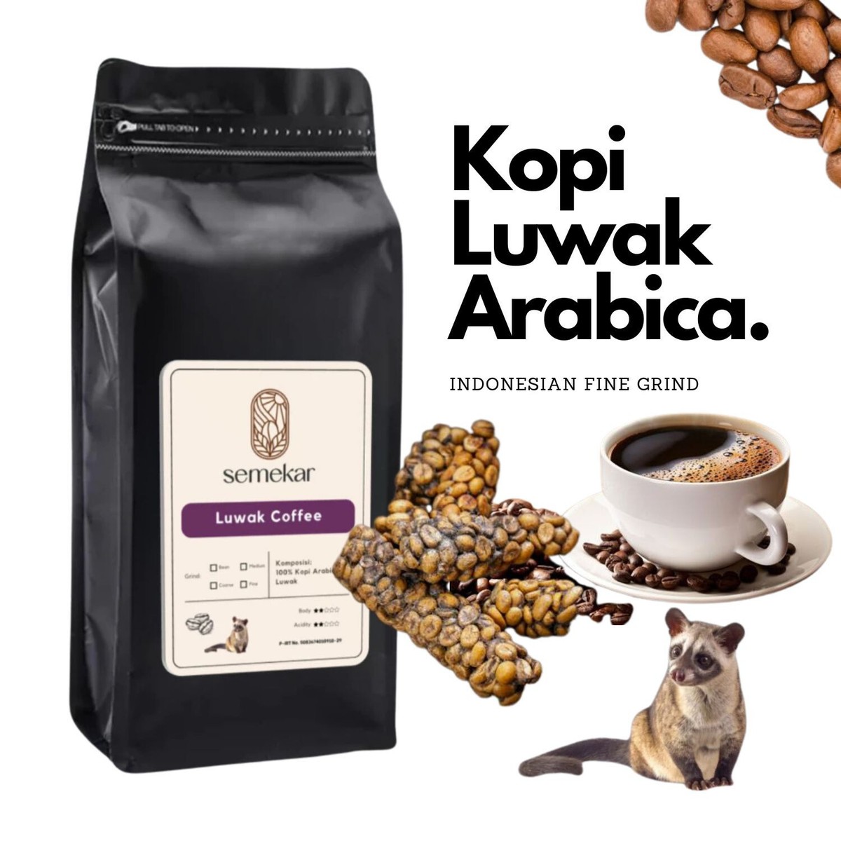 Authentic Kopi Luwak Coffee 100% Arabica SEMEKAR Aceh Gayo, Pure