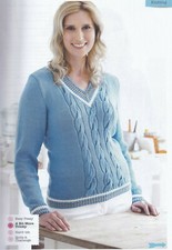 WOMENS/LADIES CRICKET JUMPER V-NECK~CABLE~KNITTING PATTERN~BUST 30-44" (KNIT 10)