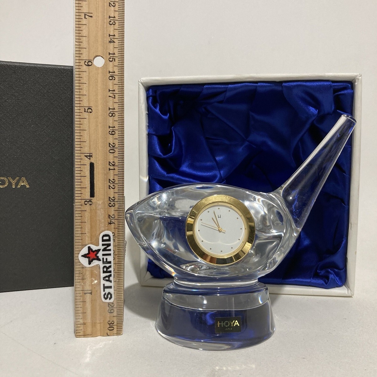 Hoya Crystal Glass Golf Club Head Clock ECA 019D Japan Glass Time