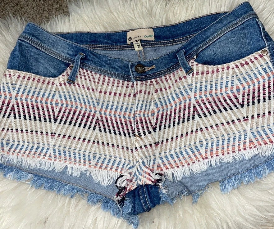 Pantalones Cortos Roxy Mujer Talla 30 Vaqueros Azteca Tejido Bordado Denim Foto 3 de 4