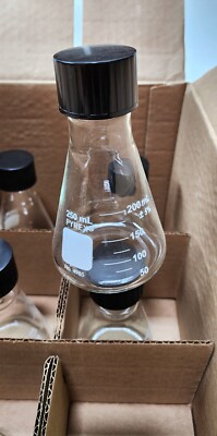 PYREX 4985-250 Erlenmeyer Flask, Narrow Mouth 250mL  w/ Phenolic Screw Cap PK/ 6
